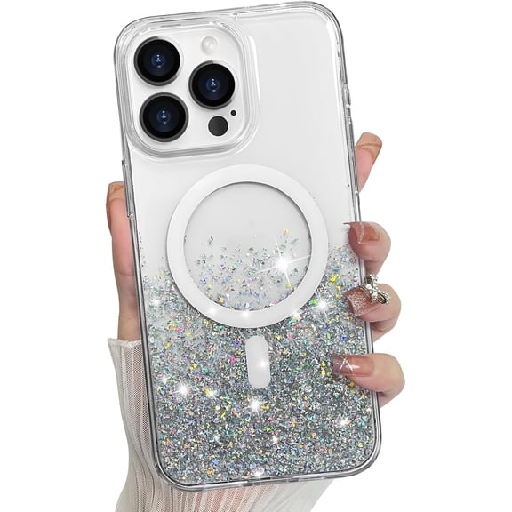 for iPhone 16 Pro Max Case, Sparkly Glitter Bling Back, Magnetic Support for MagSafe Shockproof Case, Crystal and Clear High-Duty Protection for iPhone 16 Pro Max Case -Crystal