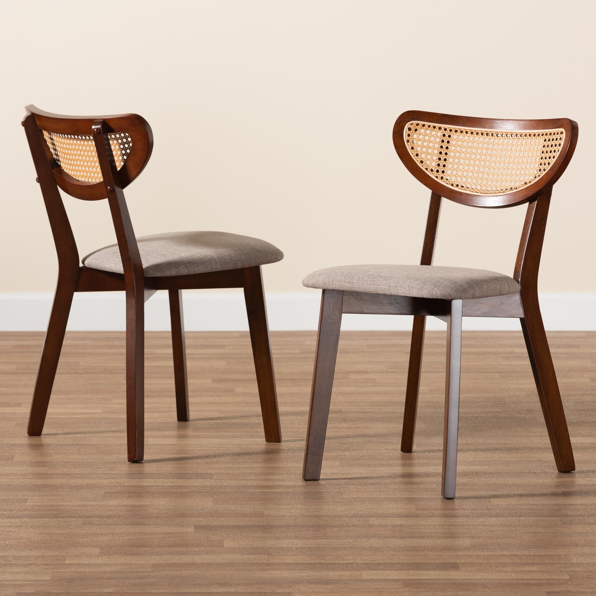 Baxton Studio Dannell Mid-Century Modern Grey Fabric and Walnut Brown Finished Wood 2-Piece Dining Chair Set