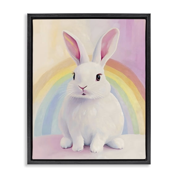 Stupell Industries Rainbow Bunny in Pastel Hues Black Framed Floater Canvas Wall Art, design by The Prints Vibe
