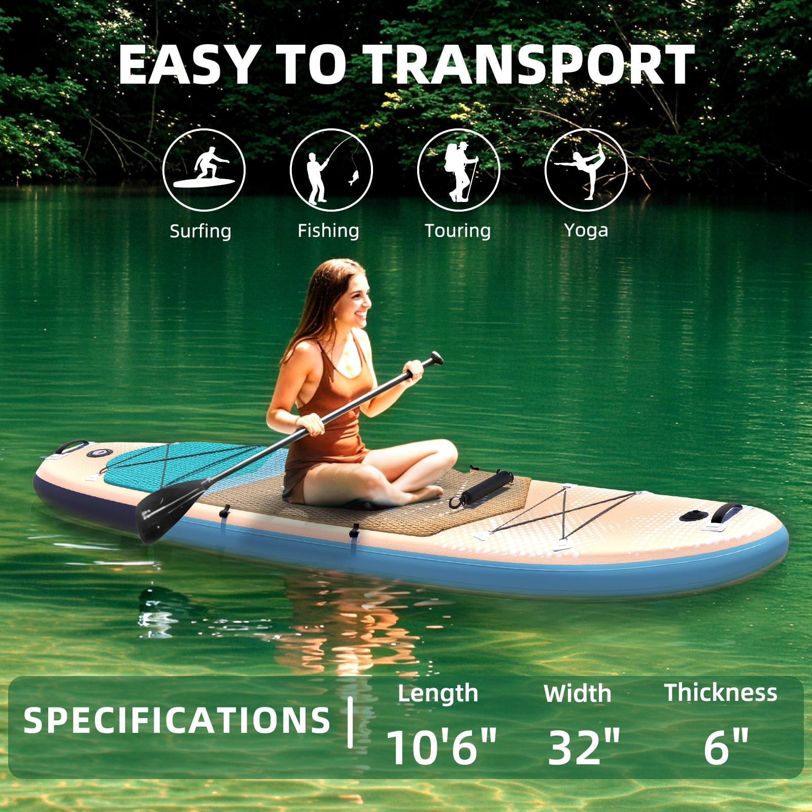 Danrelax 10.5' Inflatable Stand Up Paddle Board SUP Kit with Paddle, Pump, Backpack, Orange