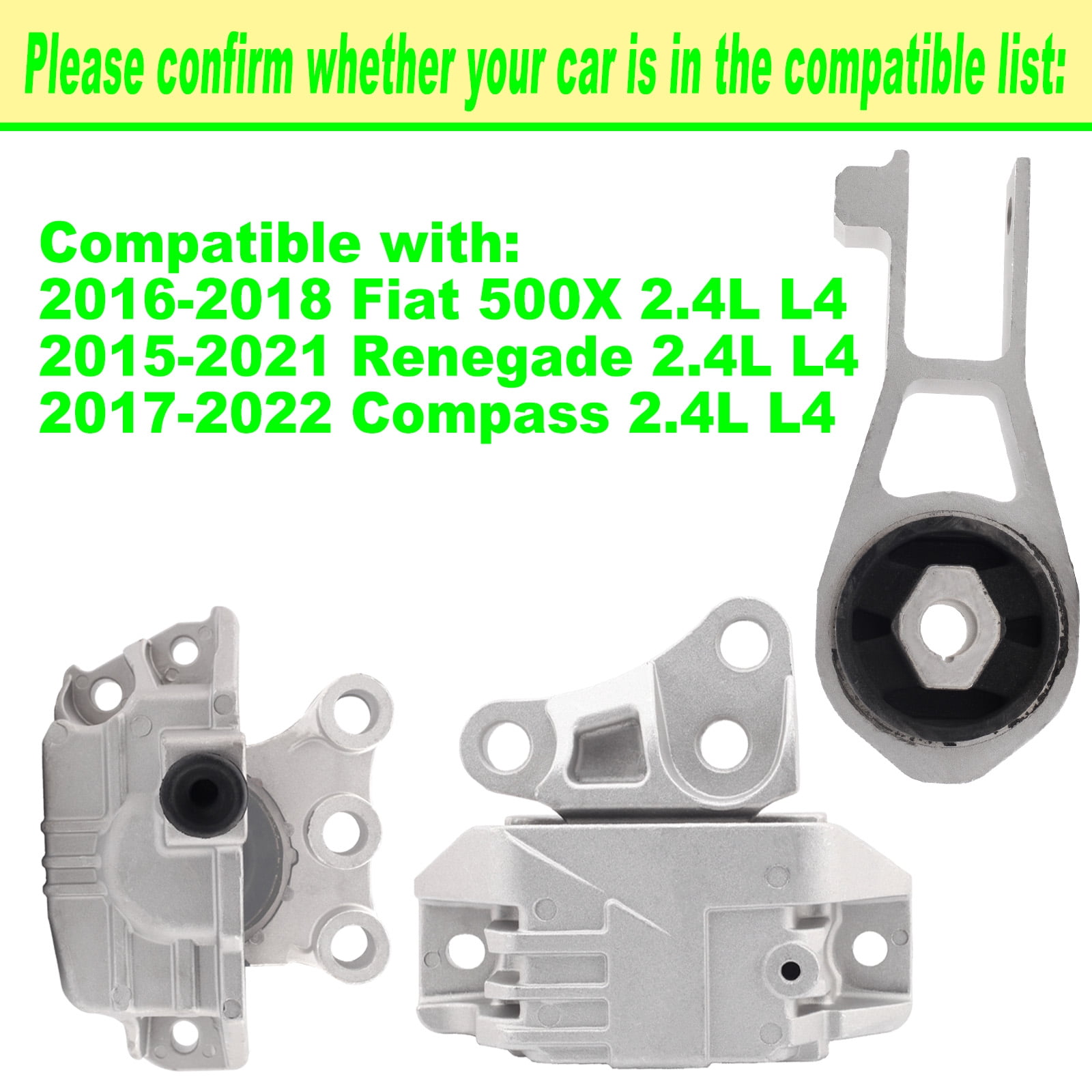 Engine Motor Mount Compatible with 2016-2018 Fiat 500X 2015-2020 Renegade 17-20 Compass 15-18 Ram promaster city 2.4L Replace for A5862 A5898 68258599AA 68363755AA 68363756AA