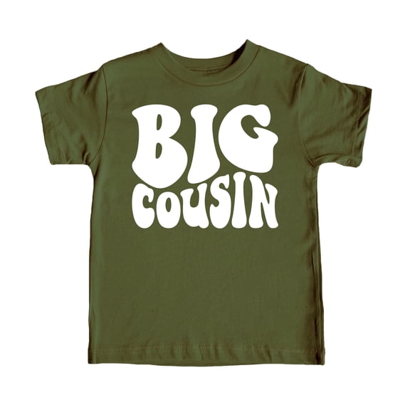 Big Cousin Retro T-Shirts for Toddler & Youth Kids White on Military Green Shirt Youth Medium