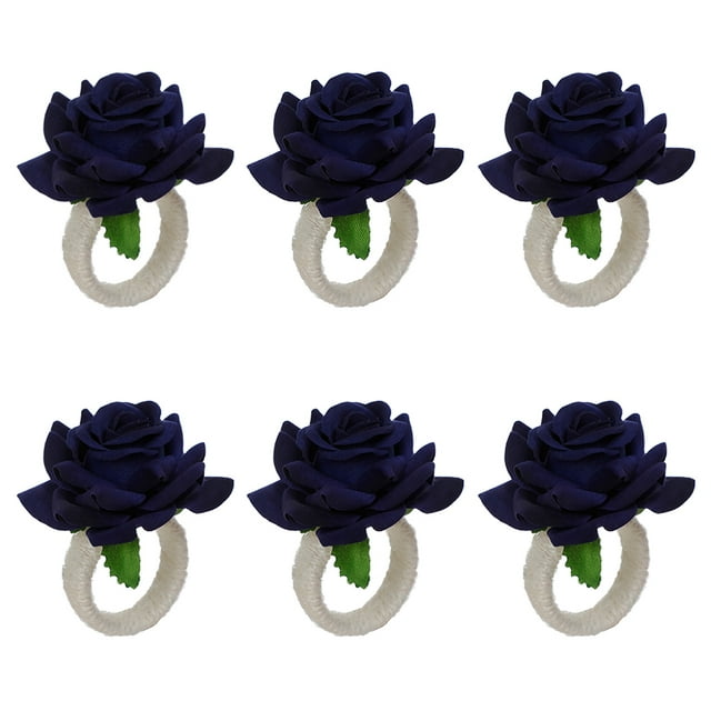 QualitChoice 6 Pieces Artificial Flower Napkin Ring Portable Removable Reusable Towel Ornamental Rings Ceremony Romantic Decor Dark Blue 1Set