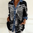 thumbnail image 2 of Bovemsi T Shirts for Women Comfort Denim Collar Front Patchwork Long Sleeve Button Detail Tops for Women Trendy XXL, 2 of 4