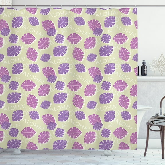 Ambesonne Aloha Shower Curtain, Leaves Pattern Grunge Style, 69"Wx75"L, Lavender Lilac