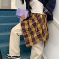 thumbnail image 4 of Aellinatey Asymmetrical Faux Shirt Hem Tie Up Cover Up Plaids Apron Wrap Skirt for Women, 4 of 21