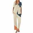 thumbnail image 6 of XuJwPNcy Womens Pajama Set Soft Short Sleeve Pajamas and Long Pants with Pockets Button-Up Sleepwear Loungewear, 6 of 6