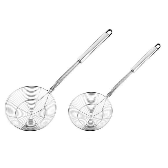 2 coladores de araña para cocina, de acero inoxidable, con mango largo.