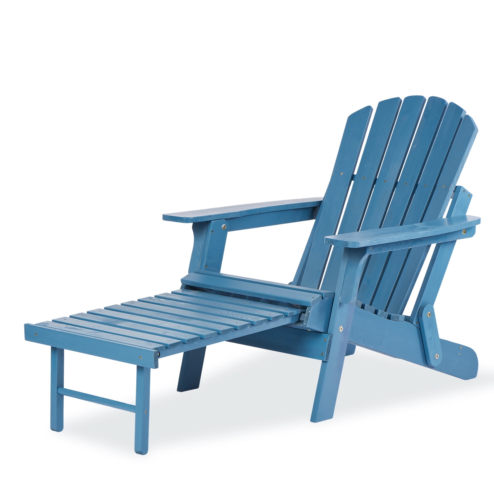 Easy4Home Larger Wooden Adirondack Chair Folding Patio Chair with Retractable Ottoman, Dark Blue
