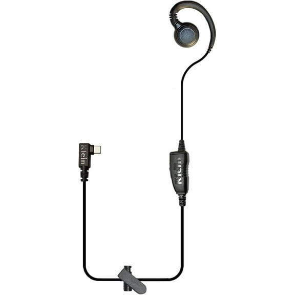 Klein Electronics Push-to-Talk Earpiece with Right-Angle USB-C Connector, Over-ear Swivel Design, Noise-Reducing Mic & PTT Button – Compatible with Android & iPhone