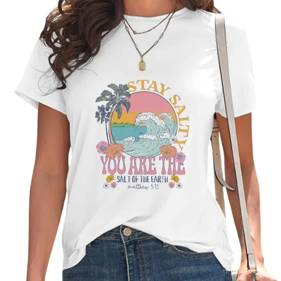UNISHE Women's Matthew 5:13 Bible Verse T-Shirt Salt of The Earth Religious Tee Casual Tops White, S