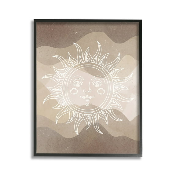 Stupell Industries Boho Celestial Sun Landscape Painting Black Framed Art Print Wall Art, 11 x 14