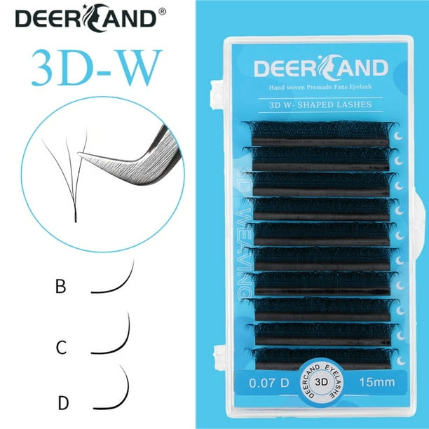 DEERCAND 3D Extensión De Pestañas En Forma De W 3 Punta C/D/DD Flexión 0.07 Estilo De Mezcla De Alta Calidad