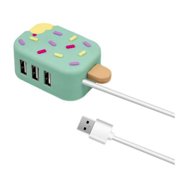 USB Hub Splitter 3-Port Mini Portable Ice Cream-Shaped Converter for PC Laptop with Data Transfer and Charging Support