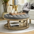 thumbnail image 3 of 36'' Wide Gray Large Ottoman Tufted Coffee Table with Storage Wood Legs Home Living Room, 3 of 9