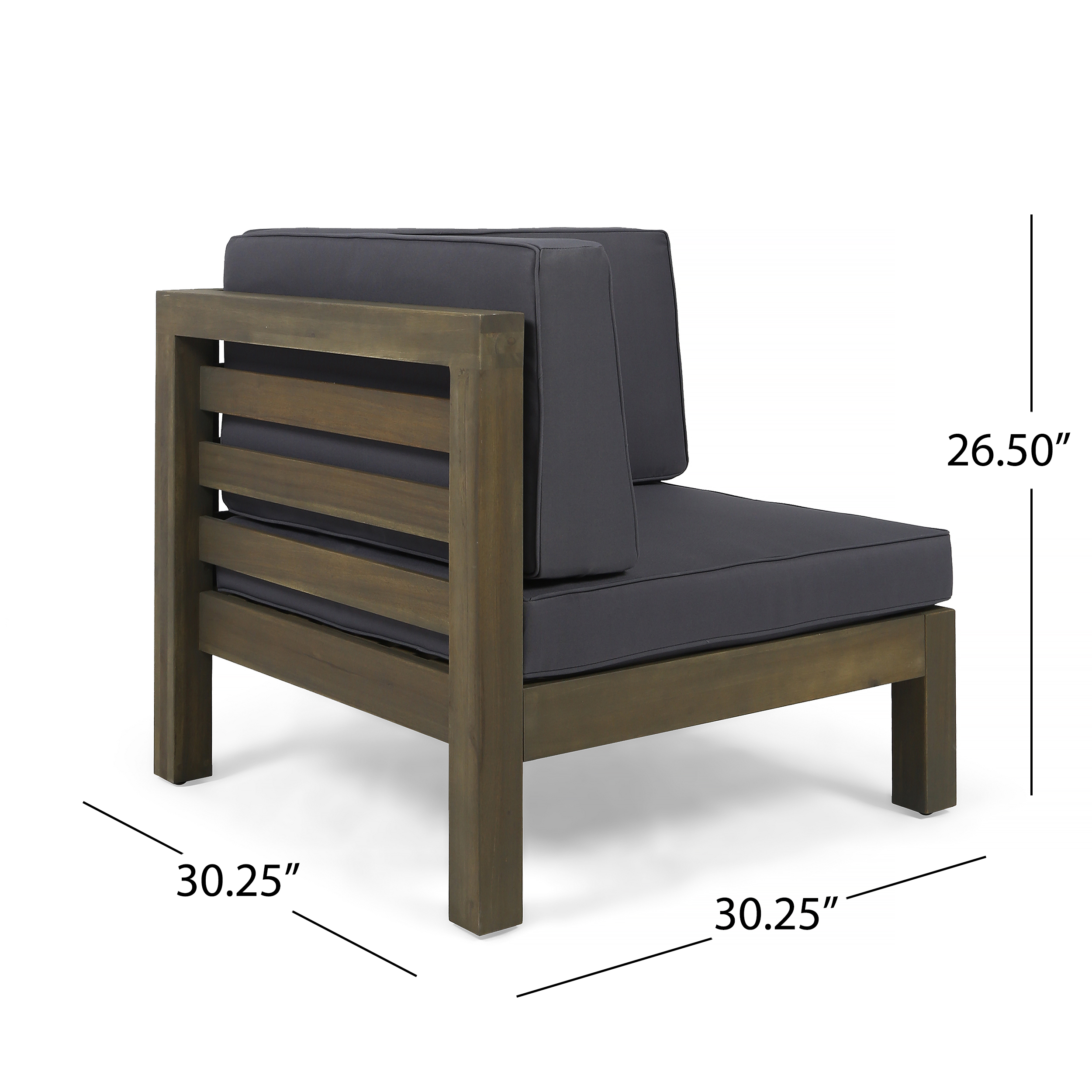 Frankie Outdoor Acacia Wood Sectional Sofa with Cushions, Gray, Dark Gray