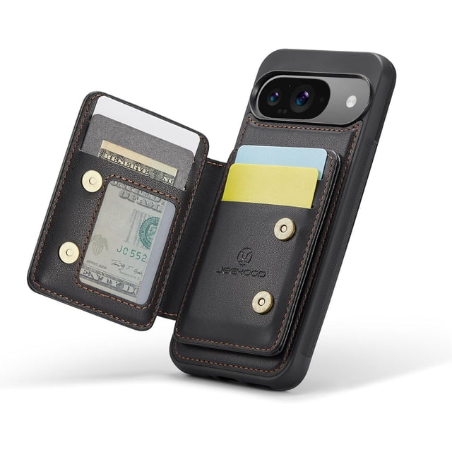 AQWAL-Case for Google Pixel 9/9 Pro 2024,Detachable Magnetic Wallet Case with RFID Blocking Card Cash Slot Cover Support Wireless Charging Functional Kickstand for Google 9/9 Pro (Black)