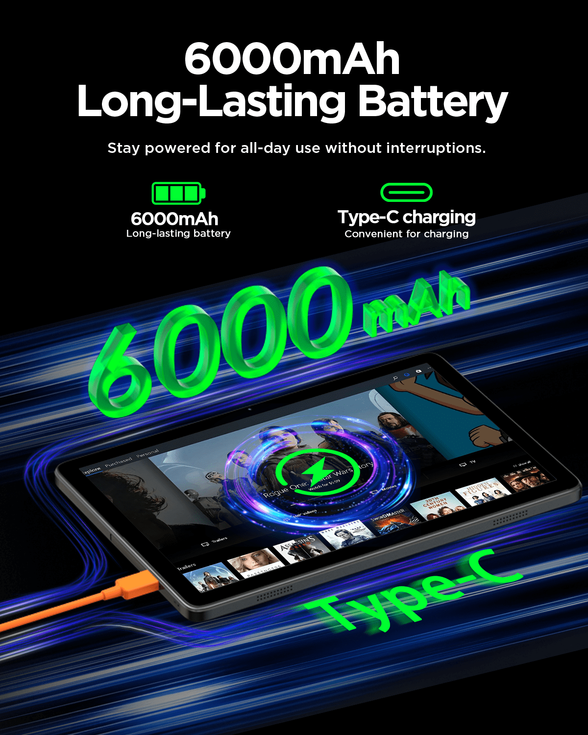 Callsky Tablet 10.1" Octa-core Processor Android 15 Tablet with 12GB RAM 192GB ROM (Expand to 2TB) 1280x800 IPS HD Display 6000mAh WiFi 6/BT 5.4 Black