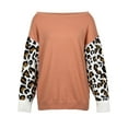 thumbnail image 3 of Gvmfive Women Off The Shoulder Leopard Long Sleeve Stitching Casual Loose Tops, M, 3 of 5