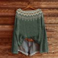 thumbnail image 2 of WTXUE Chandail Rétro Fair Isle pour Femmes Imprimé Art Vintage Col Rond Léger Boho Tops Graphique Ethnique Tribal Court Tricoté Manches Longues Épaules Tombantes Chandail Vert G, 2 of 3