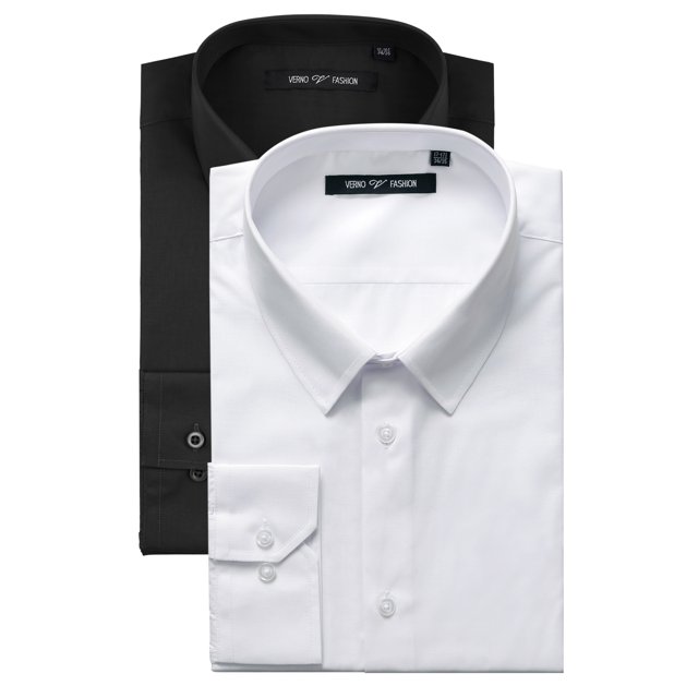 2-Pack Men's Classic Fit Solid Long Sleeve Dress Shirts