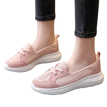 

SUNHUFA Slip on Sneakers Arch Support Loafers Non-Slip Walking Shoes for Women(Pink 42)