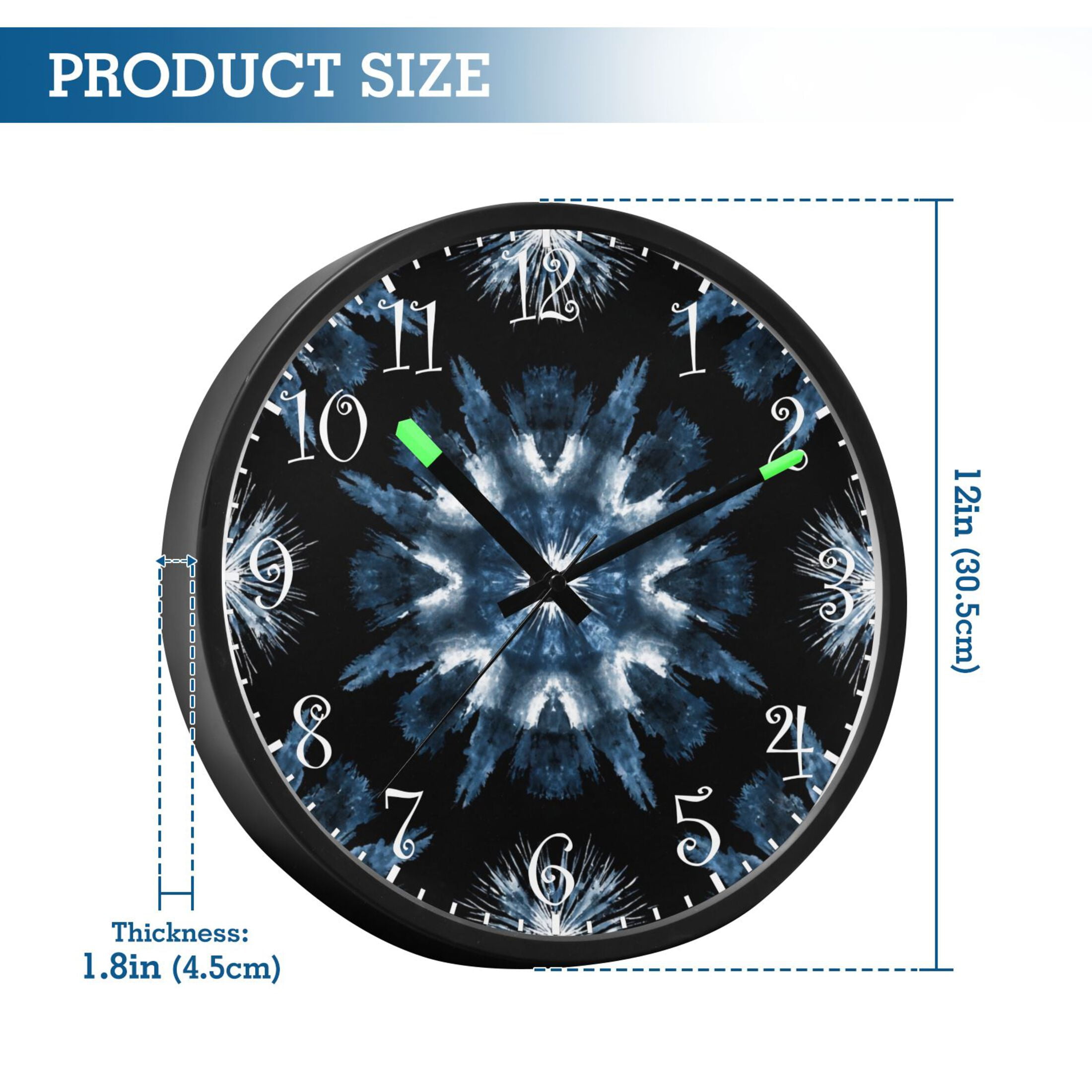 Voice Activated Clock with Glow Light 12 Inch Large Silent Wall Clock Battery Operated for Home Decor Explosion Of Blue Ink