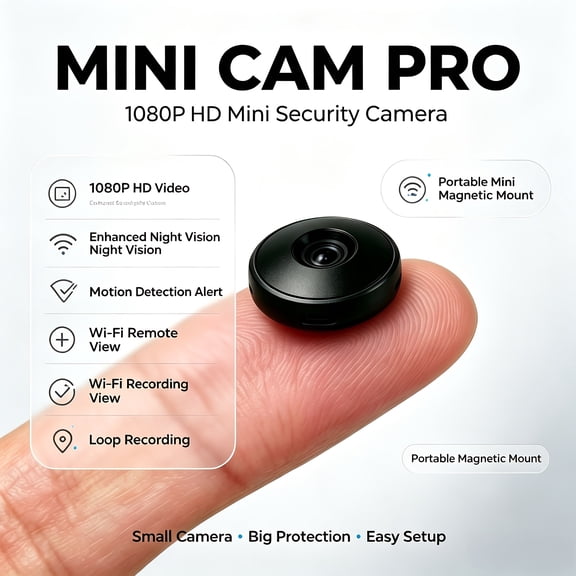 Mini Security Camera Wireless WiFi Indoor Camera Magnetic Mount Night Vision Motion Detection Loop Recording Remote View for Home Baby Pet Office Surveillance
