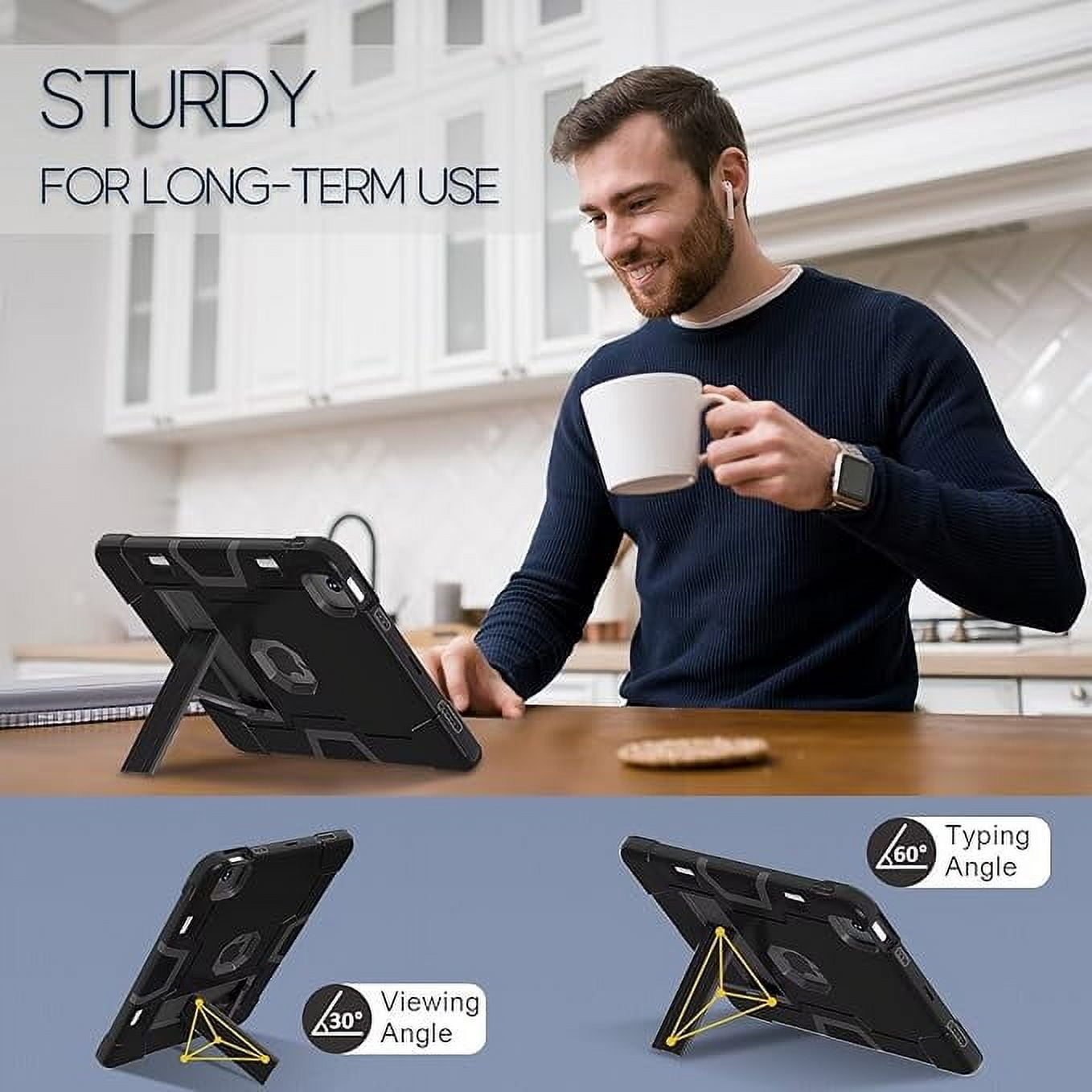 SOATUTO Case for iPad Air 13 Inch M3 M2 (2025/2024) Release, [Built-in Pencil Holder] Heavy Duty Shockproof Rugged High Impact Protective Case (Black/Black)