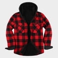 thumbnail image 2 of Bwdbhd Mens Jackets Lightweight Men's Full Zip Hooded Flannel Jacket Button Cotton Plaid Jacket Outdoor Coat for Men Red,2XL, 2 of 5
