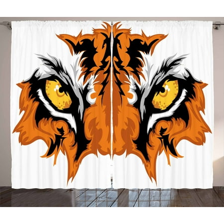 Eye Curtains 2 Panels Set, Tiger Eyes Graphic Mascot Animal Face Bengal Cat African Safari Predator Theme, Window Drapes for Living Room Bedroom, 108W X 108L Inches, Orange Yellow Black, by Ambesonne