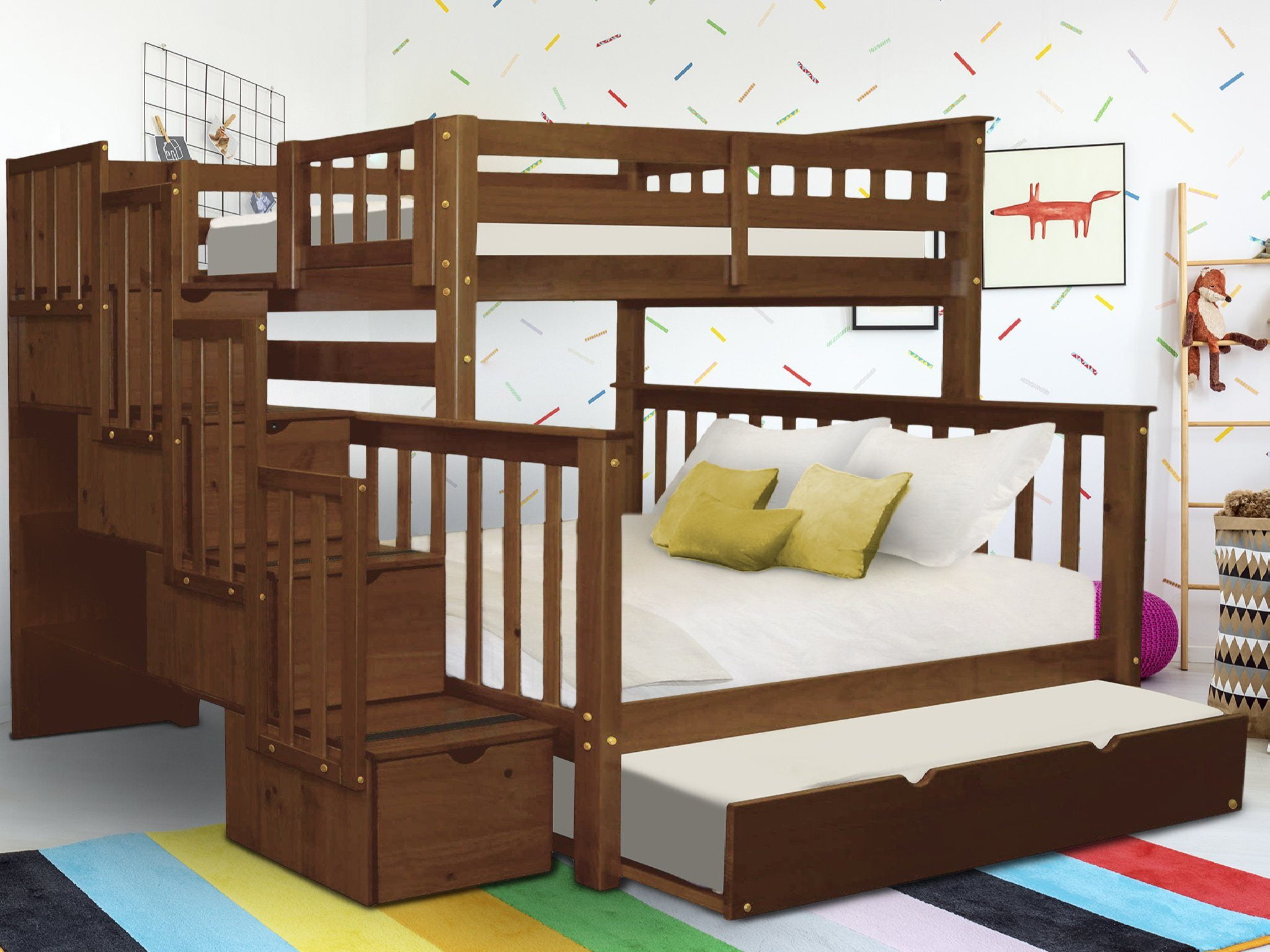 Bedz King Stairway Bunk Beds Twin Over Full With 4 Drawers In The Steps