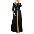 thumbnail image 1 of Robe Longue Musulmane pour Femmes, Plaquée Or, Tempérament Contrasté, Manches Longues, Abaya, Dubai, Robe Arabe, Robe Musulmane Noire, 1 of 7