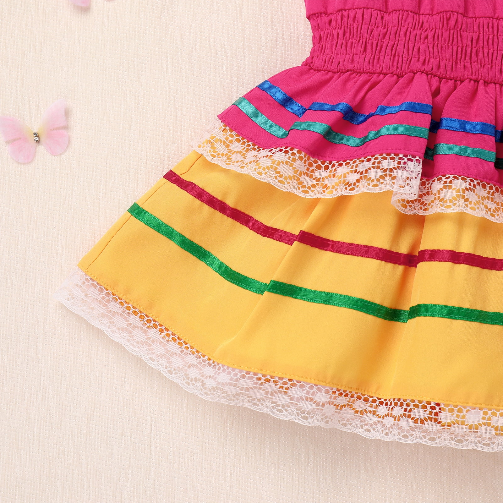 IBTOM CASTLE Baby Girls Mexican Fiesta 1st Birthday Outfit Romper Dress with Flower Headband Summer Cake Smash Photo Shoot 3-6 Months Yellow