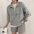 thumbnail image 2 of Conjunto de 2 piezas de polo y pantalones cortos de manga corta con cremallera y cuello alto para mujer, ropa deportiva informal de verano a la moda para parejas, 2 of 5