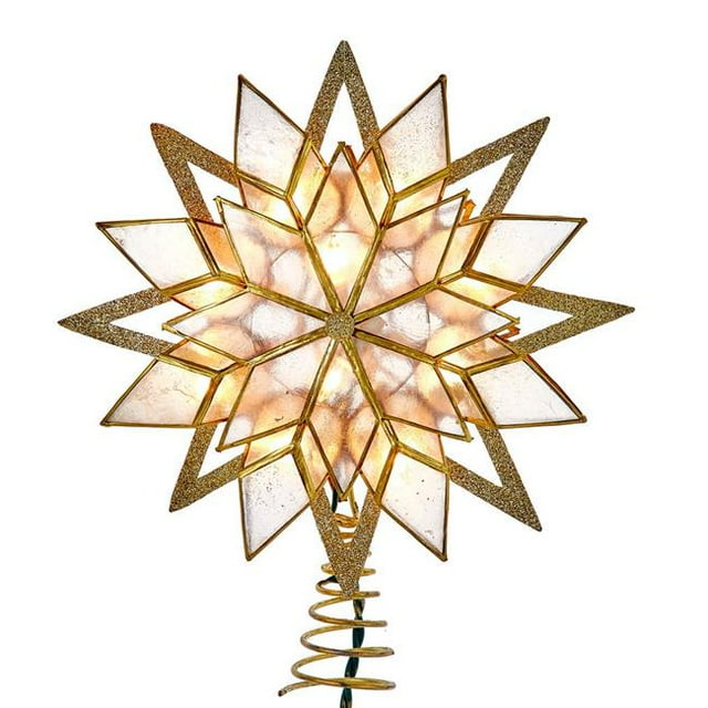 Kurt S. Adler UL3172 10-Light 8-Point Capiz Star Gold Glitter Tree Topper