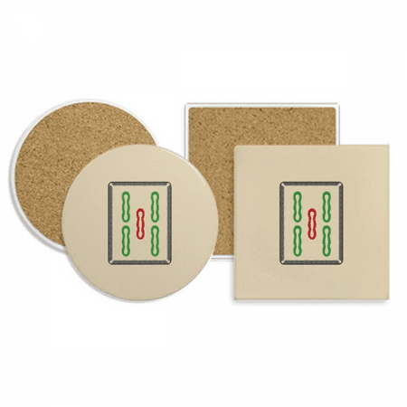 

Mahjong Bar 5 Tiles Pattern Coaster Cup Mug Holder Absorbent Stone Cork Base Set
