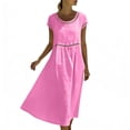 thumbnail image 6 of YuXingFu Womens 100% Cotton Dresses Maxi Crew Neck Plus Size Womens Dress Short Sleeve Solid Color Long Casual Summer Pink S, 6 of 9