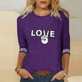 thumbnail image 1 of Hauts pour Femmes Manches Trois-Quarts Cœur Saint-Valentin Col Rond Imprimé Décontracté T-Shirt Ample Violet P, 1 of 5