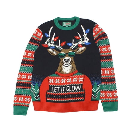 Ugly Christmas Sweaters Unisex Reindeer Let It Glow LED Light Up ...