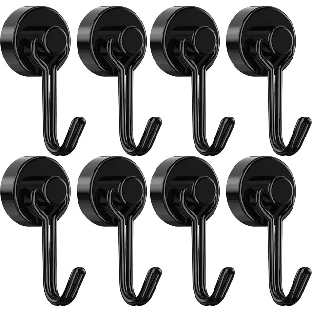 Ganchos magnéticos, gancho magnético de neodimio resistente de 30 libras con prueba de óxido para colgar en interiores y exteriores, refrigerador, parrilla, cocina, llavero, negro, paquete d