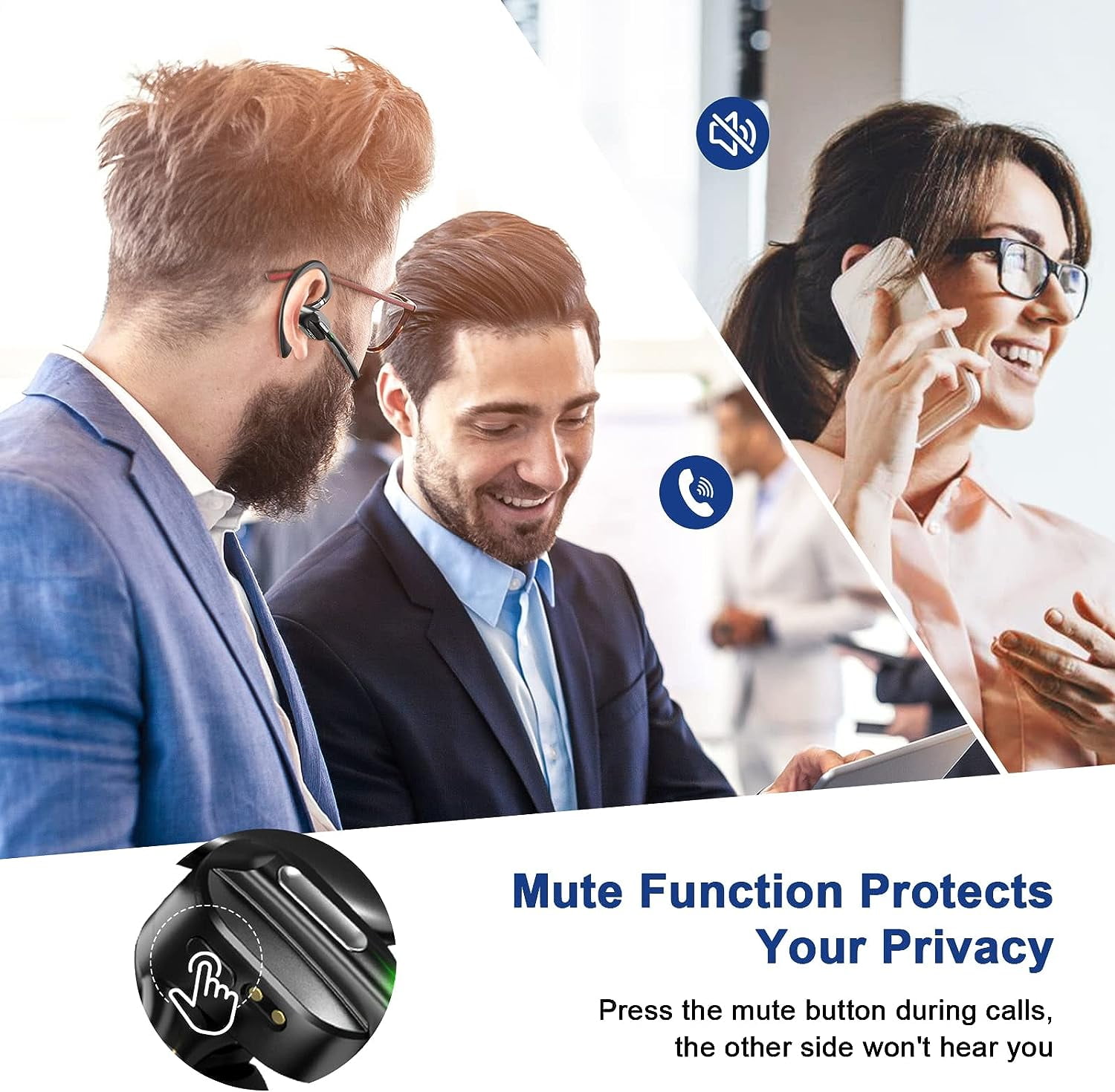 Swiifome Bluetooth Headset V5.1 Wireless Earpiece with Charging Case, Noise Canceling Mic, Battery Display for Phone & PC