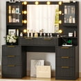 thumbnail image 2 of Ktaxon Large Makeup Vanity with 7 Drawers, Flutted Vanity Table Set with Lighted Mirror, Get Ready with Me, Black, 2 of 9