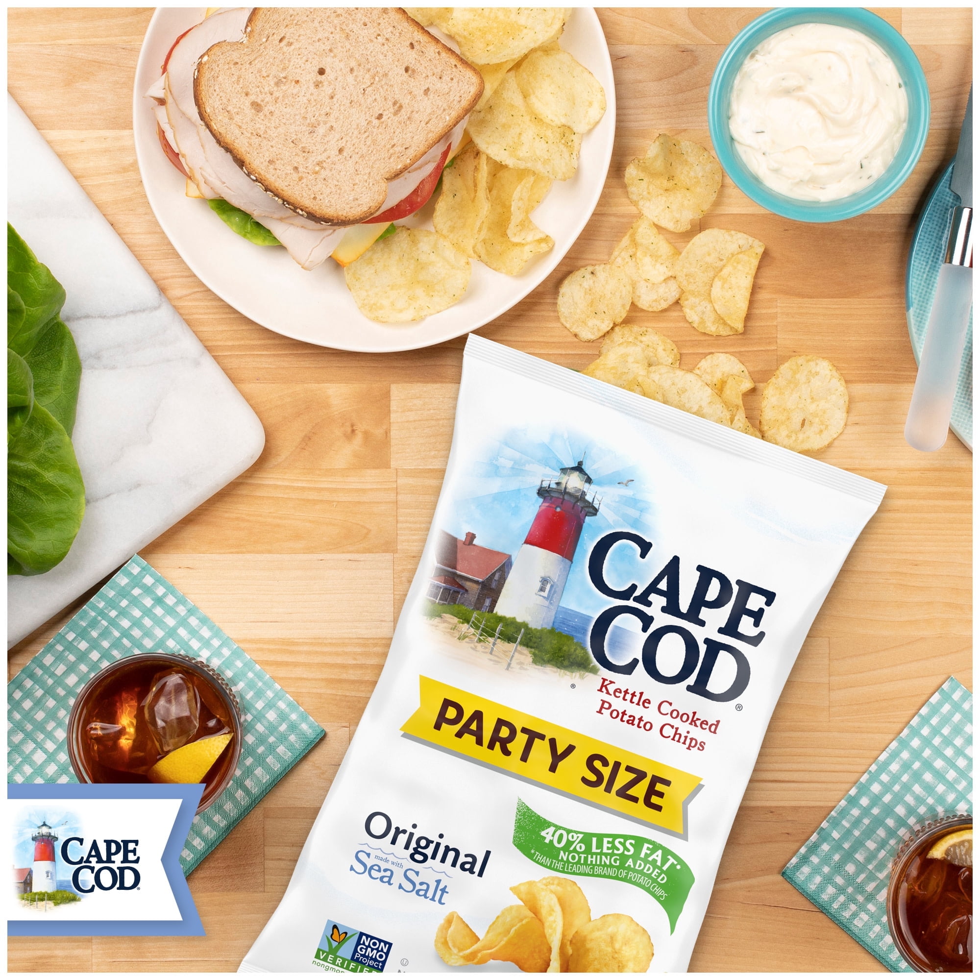 Cape Cod Potato Chips, Less Fat Original Kettle Chips, Party Size 14 oz Party Size (Pack of 4)