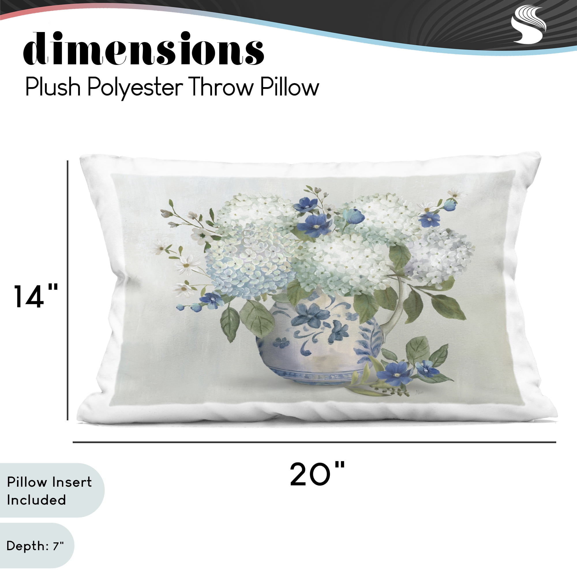 Stupell Industries Ivory & Blue Hydrangea Vase Decorative Printed Throw Pillow, design by Nan, 14 x 7 x 20