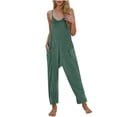 thumbnail image 2 of BiZtdJrK Lighten Sales of The Day, Women's Casual V Neck Spaghetti Straps Jumpsuit Summer Sleeveles Baggy Cotton Overalls Solid Color Wide Leg One Piece Pants with Pockets Green XL, 2 of 6