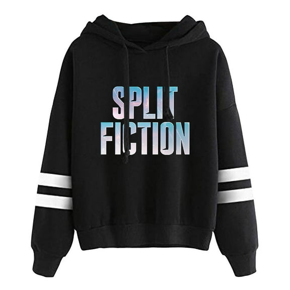 Split Fiction Pocket free hooded sweatshirt with popular pattern, casual long sleeved hooded sweatshirt