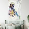 thumbnail image 4 of Jazz Music Tapestry, Illustration of Trumpeter with Paint Splashes at the Background Entertainment, Wall Hanging for Bedroom Living Room Dorm Decor, 60W X 80L Inches, Purple Yellow, by Ambesonne, 4 of 5