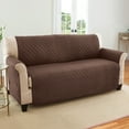 thumbnail image 2 of Collections Etc Reversible Spill Resistant Quilted Furniture Protector Cover with Ties - Covers Seat Bottom, Seat Back and 2 Seat Arms, Chocolate/Tan, Sofa, 2 of 10