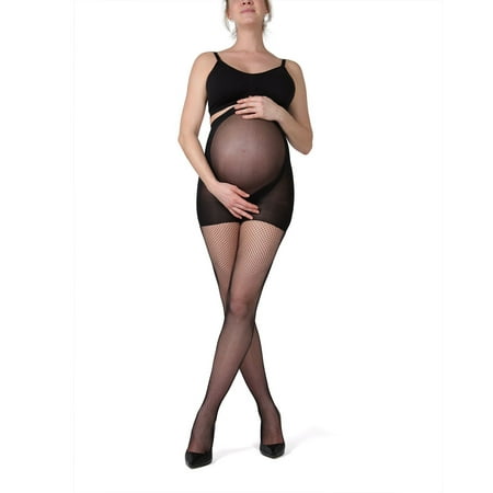 MeMoi Maternity Fishnet Tights | New Pregnancy Support Hose L/XL. / Black MA